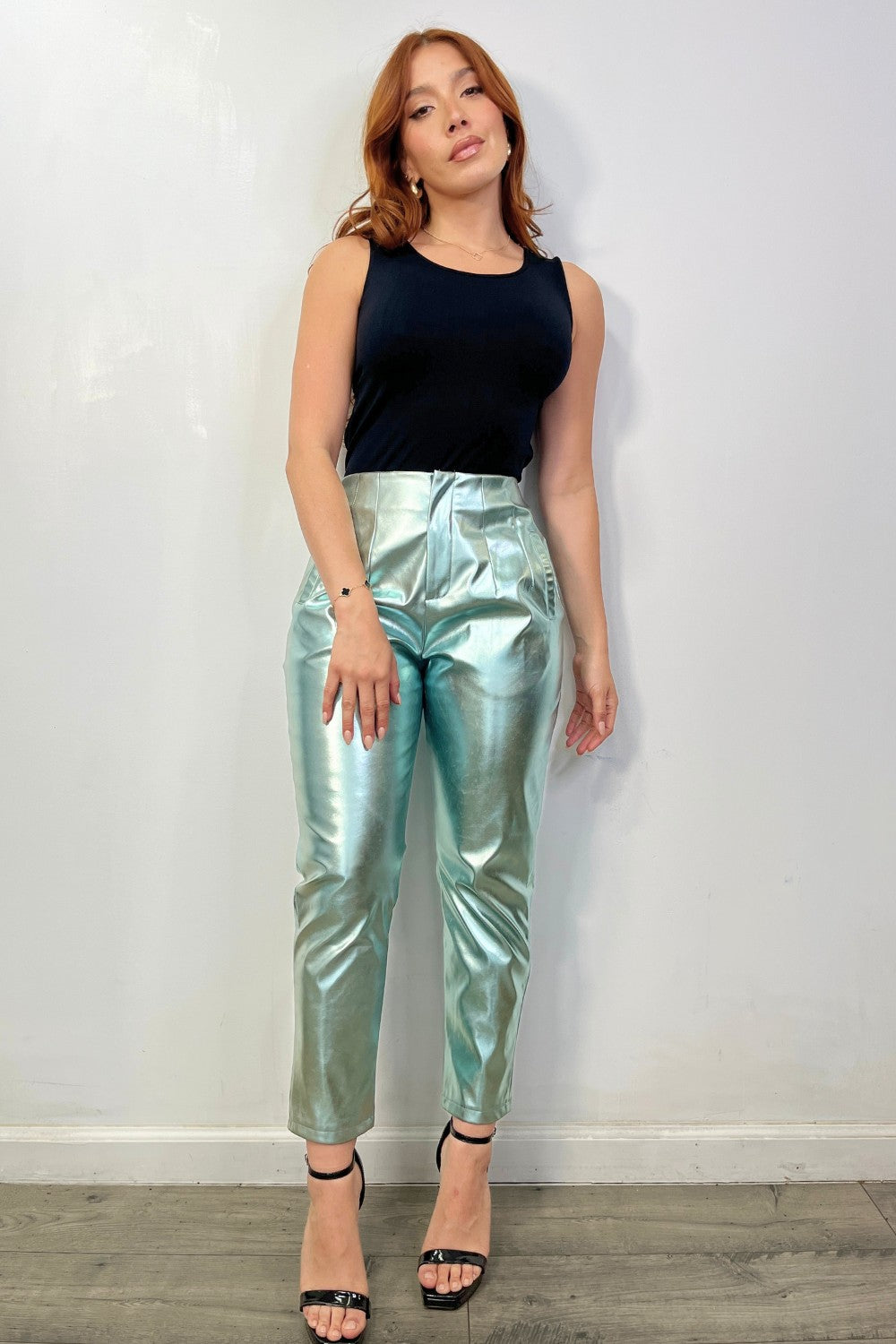 OP-230105 METALLIC ANKLE LENGTH PANTS 6 PIECES 2/S 2/M 2/L