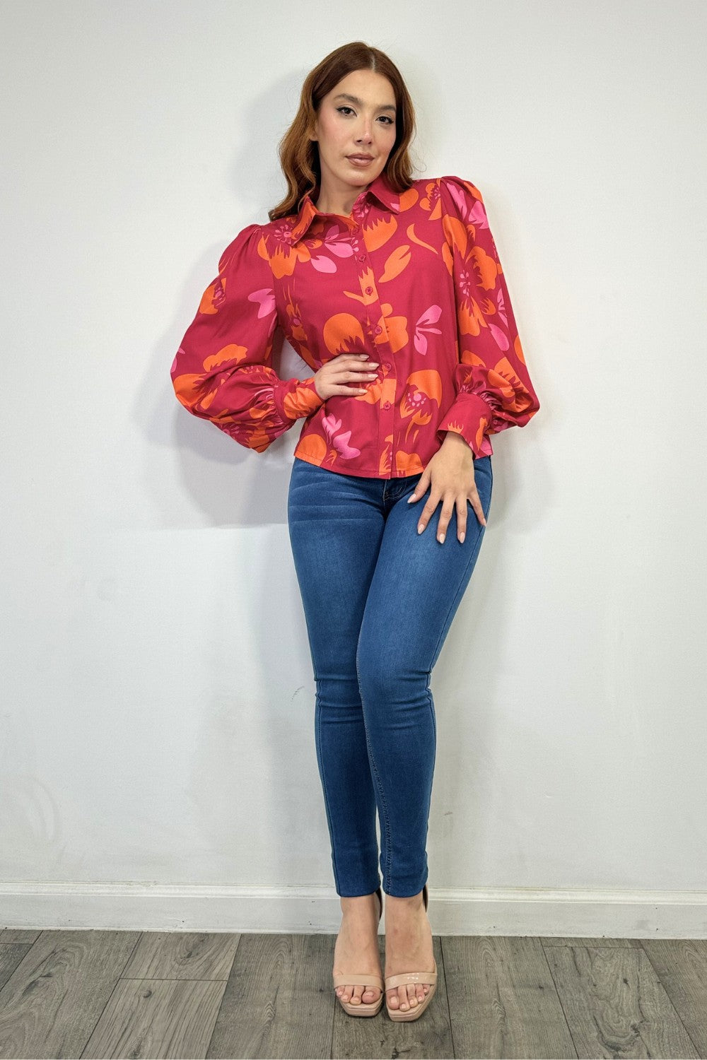OP-4382 TROPICAL FLOWER PRINTED BISHOP SLEEVE BLOUSE 6 PIECES 2/S 2/M 2/L