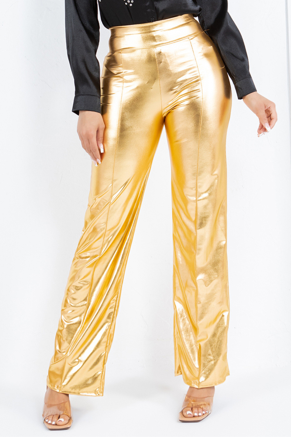 OP-379 METALLIC STRETCH PANTS 6 PIECES 2/S 2/M 2/L