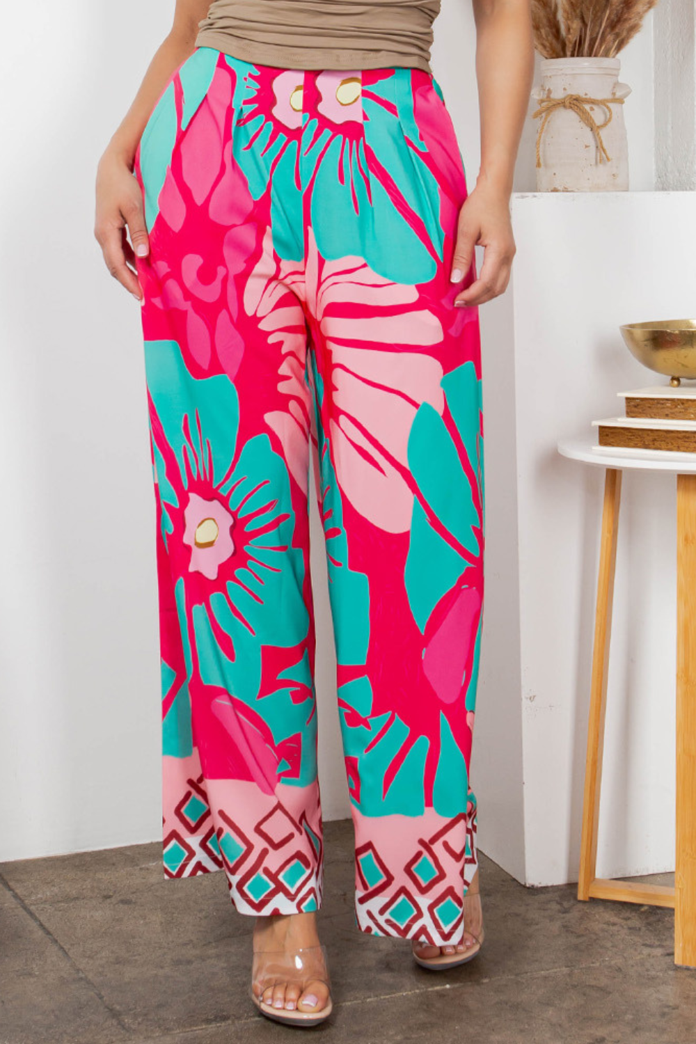 OP-4474 MULTI TROPICAL PRINT WIDE LEG PANTS 6 PIECES 2/S 2/M 2/L