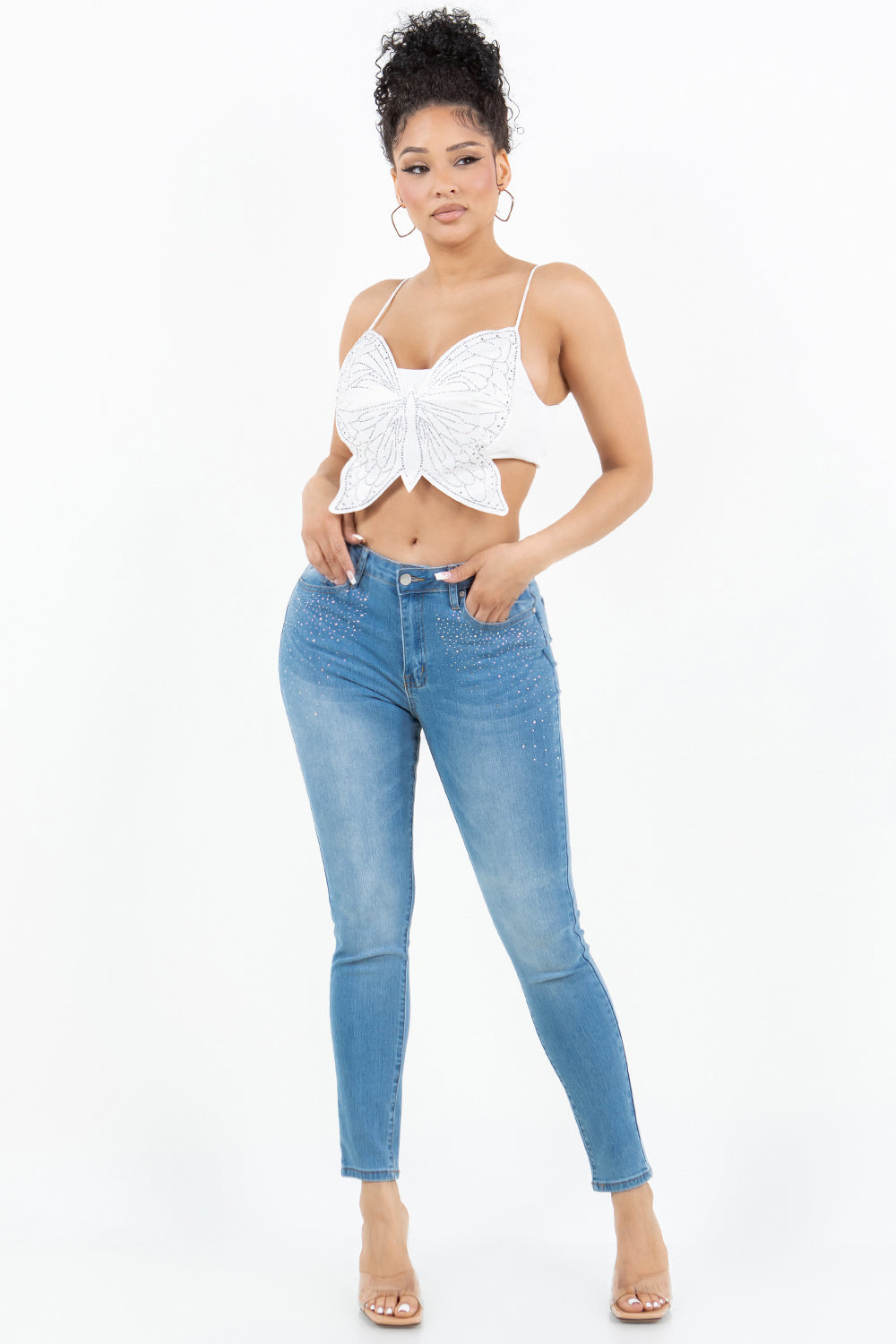 OP-910490 EMBELLISHED MID RISE SKINNY JEANS 12 PIECES PACKAGE
