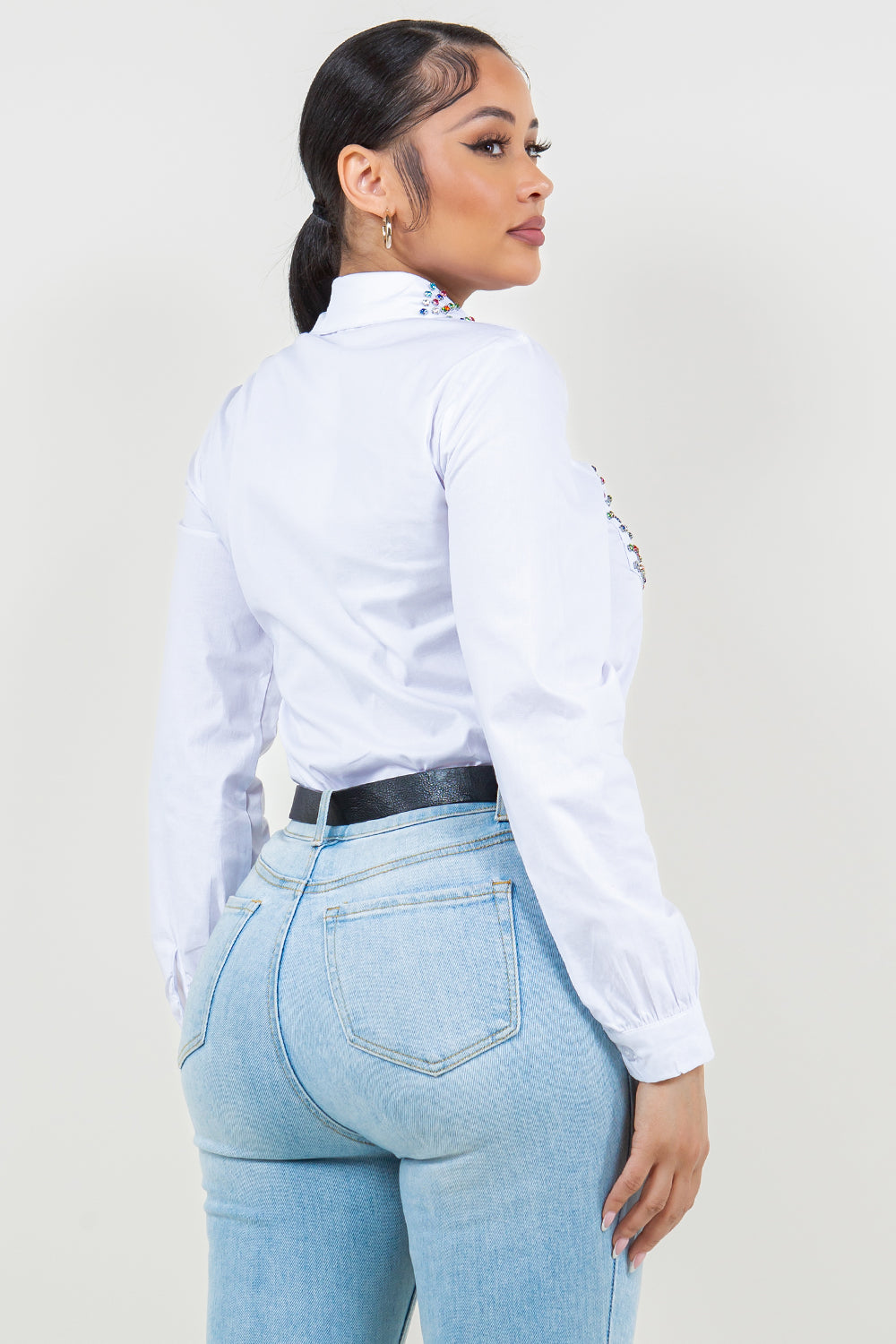 OP-240102 EMBELLISHED BUTTON FRONT POPLIN SHIRT 6 PIECES 2/S 2/M 2/L