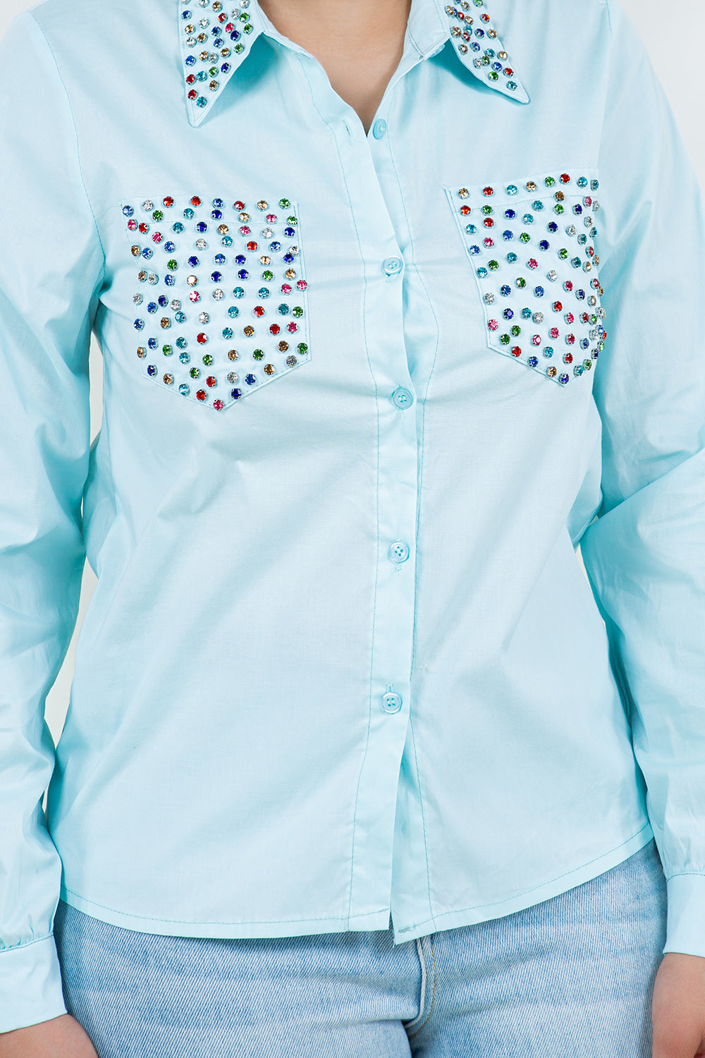 OP-240102 EMBELLISHED BUTTON FRONT POPLIN SHIRT 6 PIECES 2/S 2/M 2/L