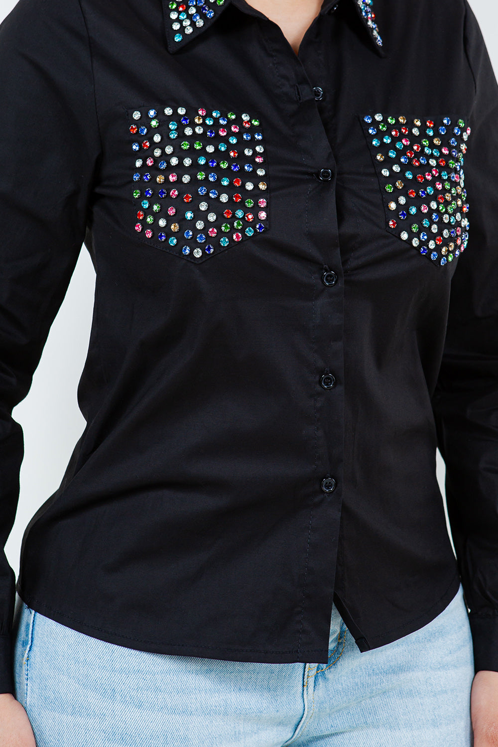 OP-240102 EMBELLISHED BUTTON FRONT POPLIN SHIRT 6 PIECES 2/S 2/M 2/L