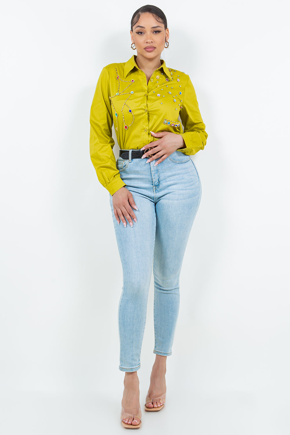 OP-240101 EMBELLISHED BUTTON UP SHIRT 6 PIECES 2/S 2/M 2/L