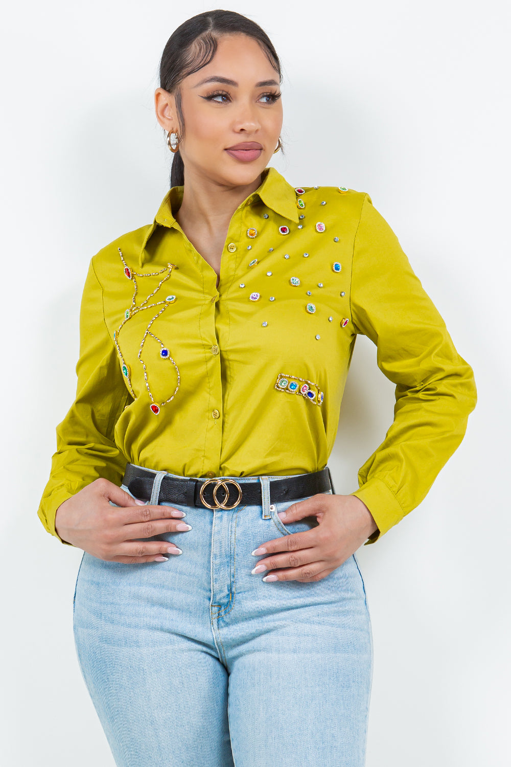OP-240101 EMBELLISHED BUTTON UP SHIRT 6 PIECES 2/S 2/M 2/L