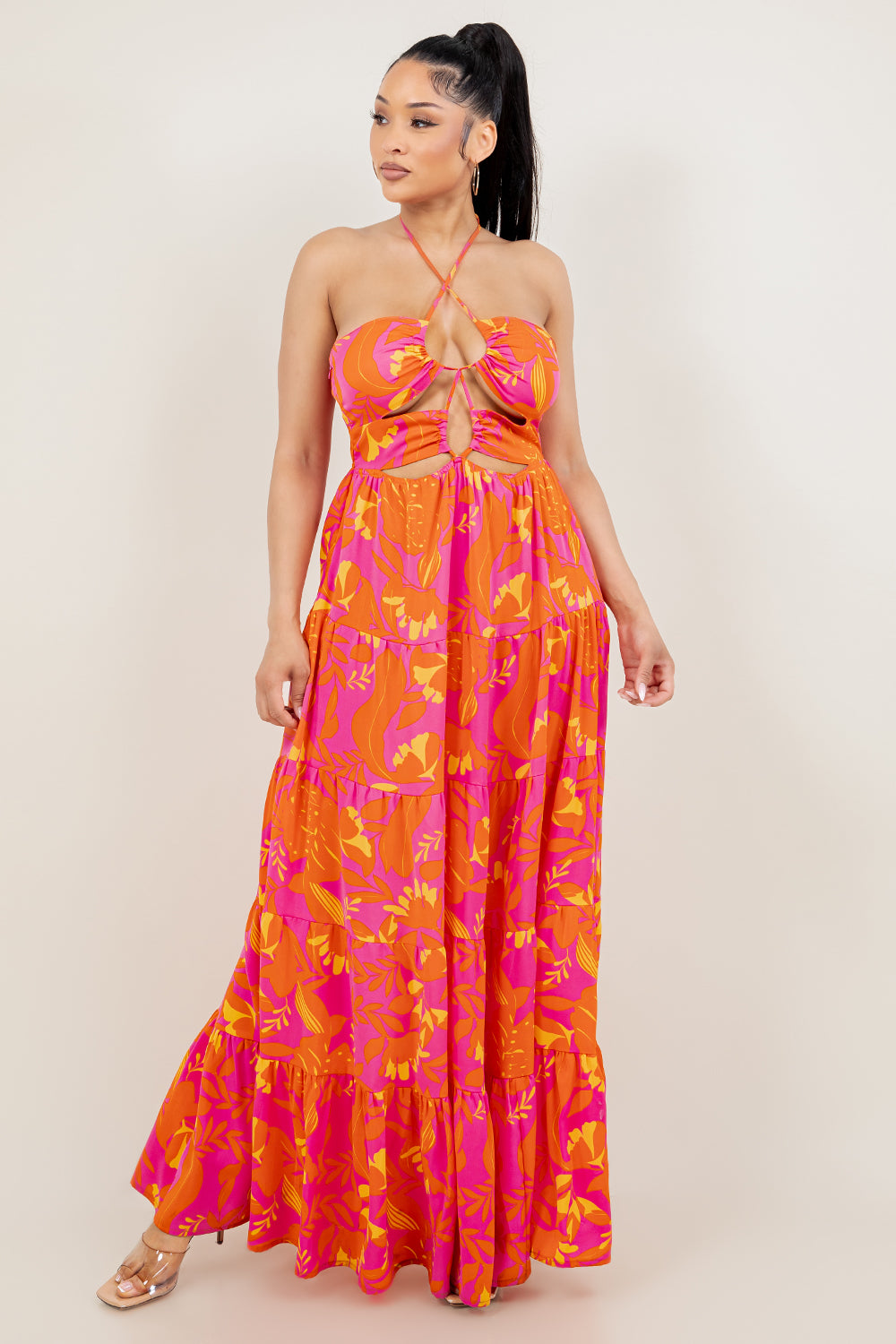 OP-4116 PRINTED HALTER MAXI DRESS 6 PIECES 2/S 2/M 2/L
