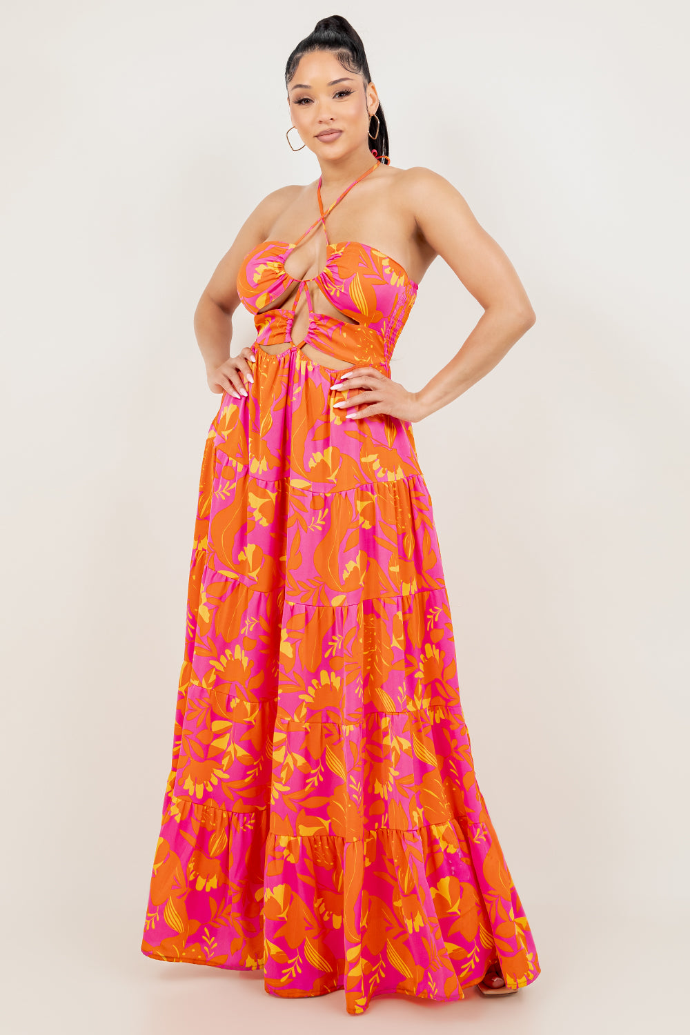 OP-4116 PRINTED HALTER MAXI DRESS 6 PIECES 2/S 2/M 2/L