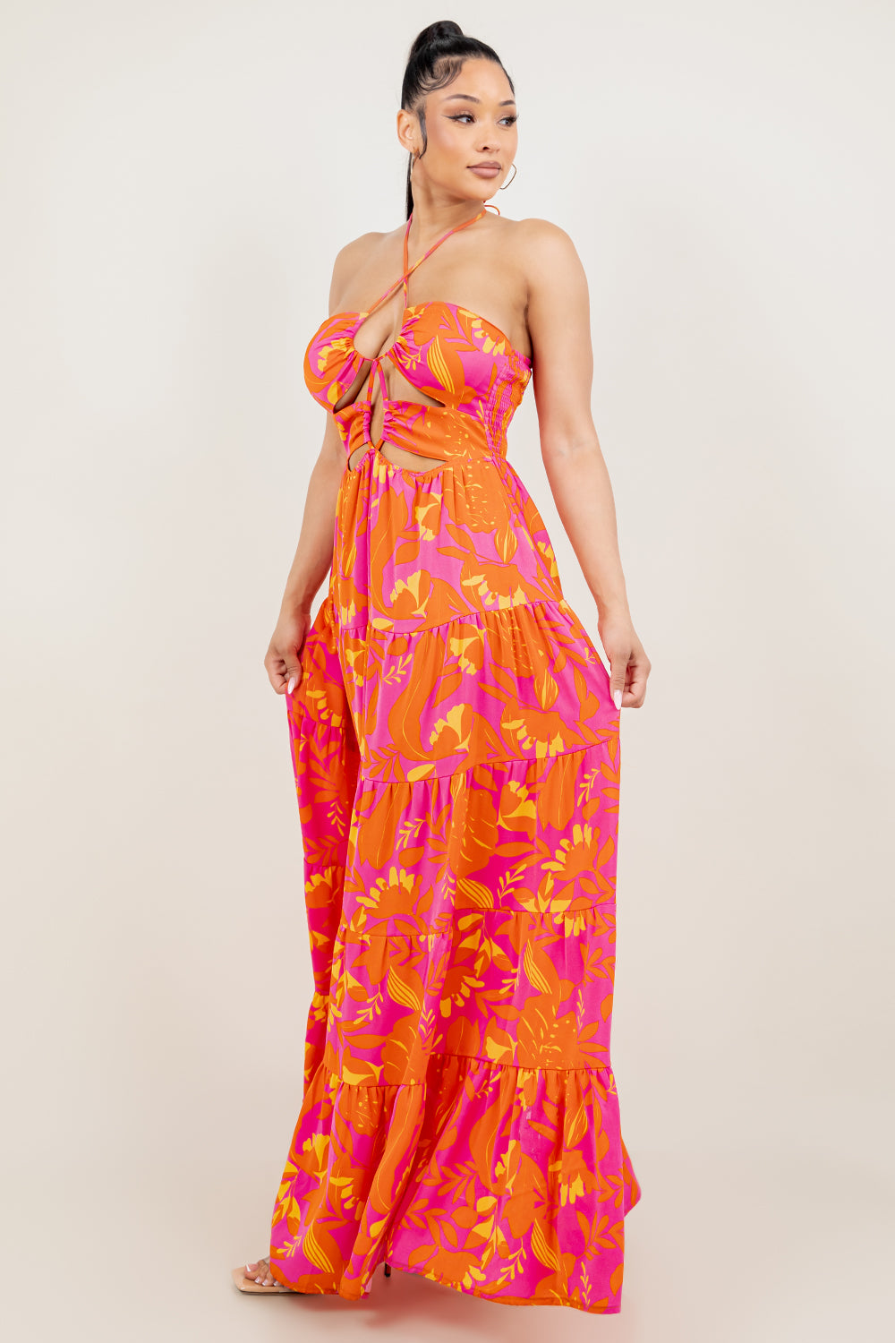 OP-4116 PRINTED HALTER MAXI DRESS 6 PIECES 2/S 2/M 2/L