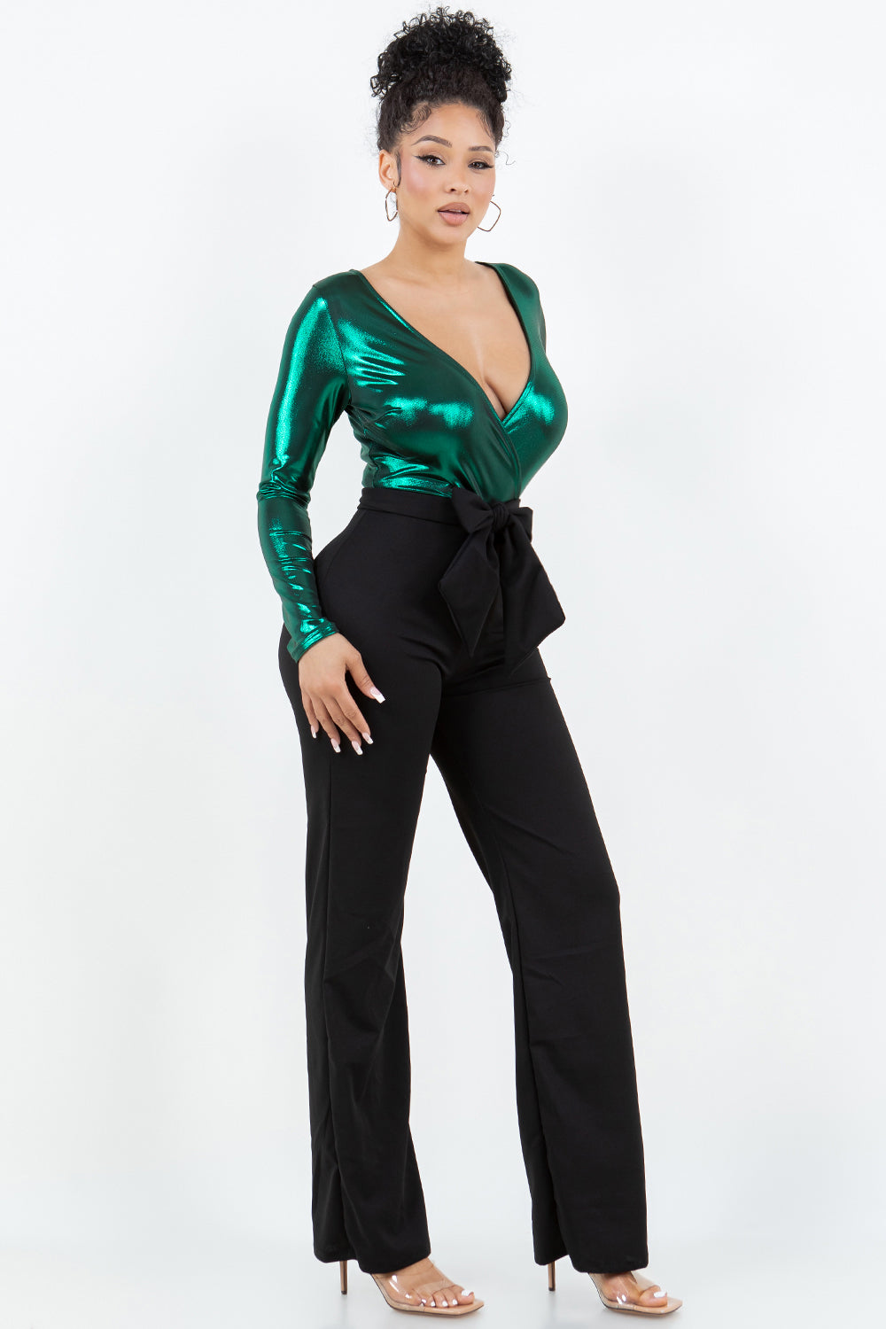 G-255 JUMPSUIT METALLIC TOP STRAIGHT LEG PANTS 6 PIECES 2/S 2/M 2/L