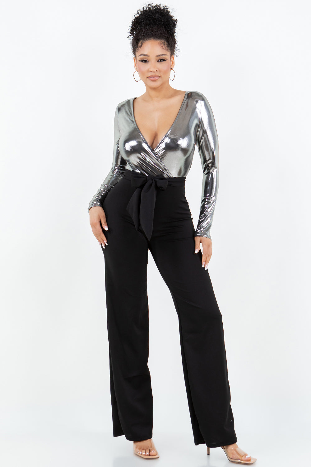 G-255 JUMPSUIT METALLIC TOP STRAIGHT LEG PANTS 6 PIECES 2/S 2/M 2/L
