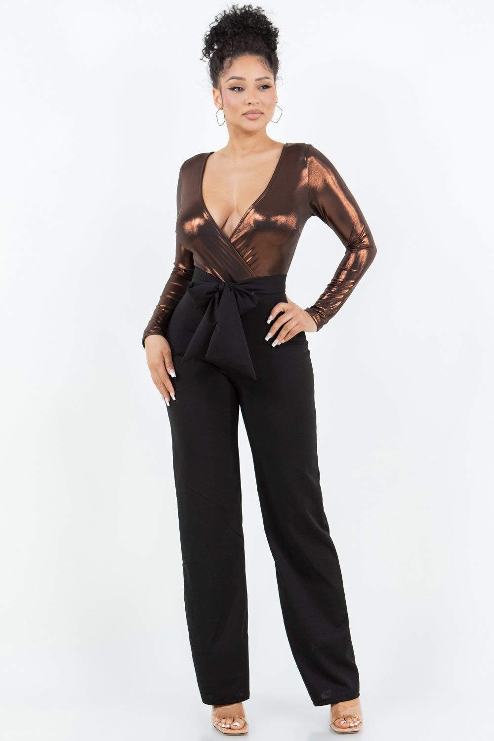 G-255 JUMPSUIT METALLIC TOP STRAIGHT LEG PANTS 6 PIECES 2/S 2/M 2/L