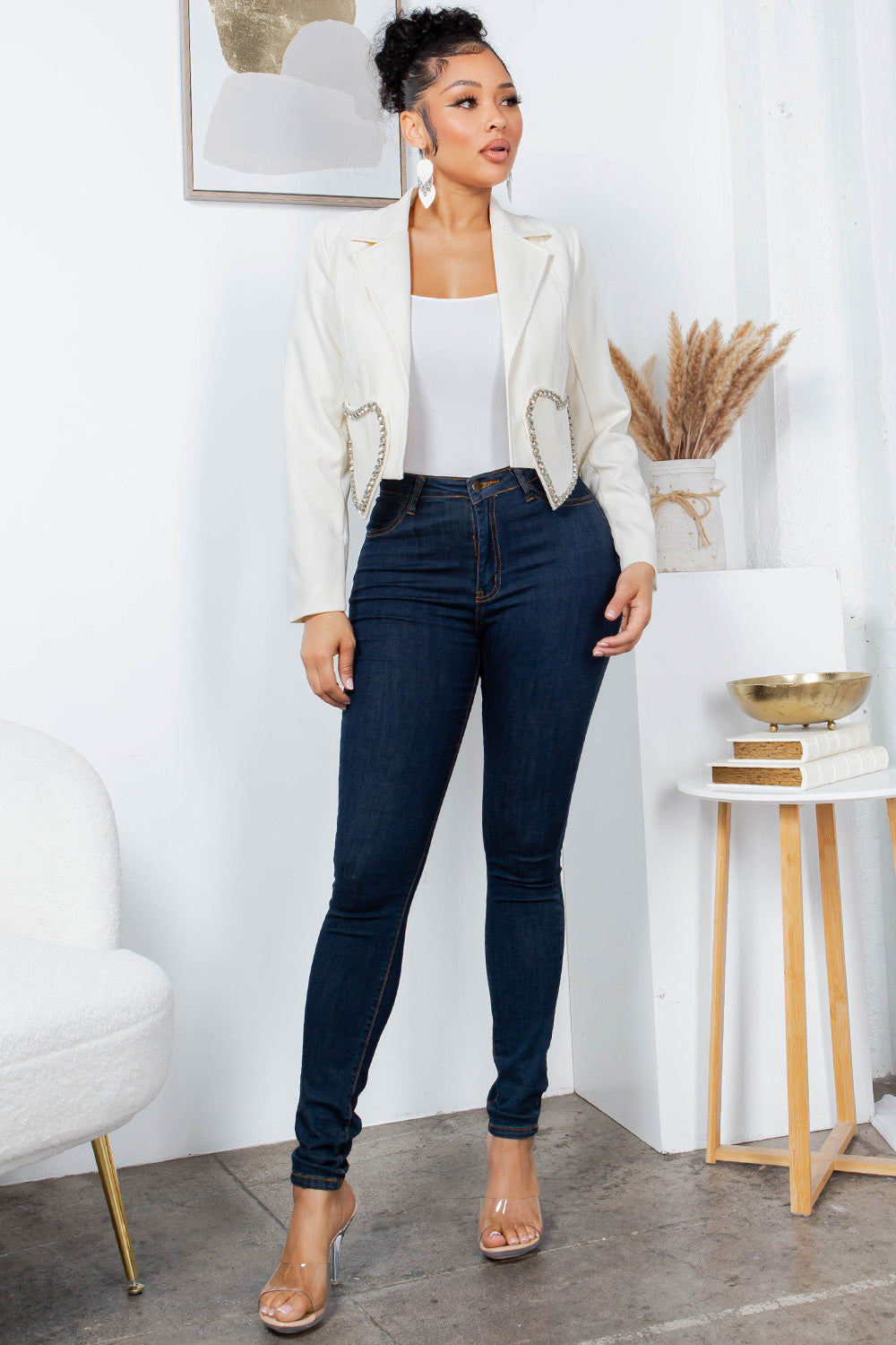 OP-3524 EMBELLISHED HEART SHAPE CROPPED BLAZER 6 PIECES 2/S 2/M 2/L