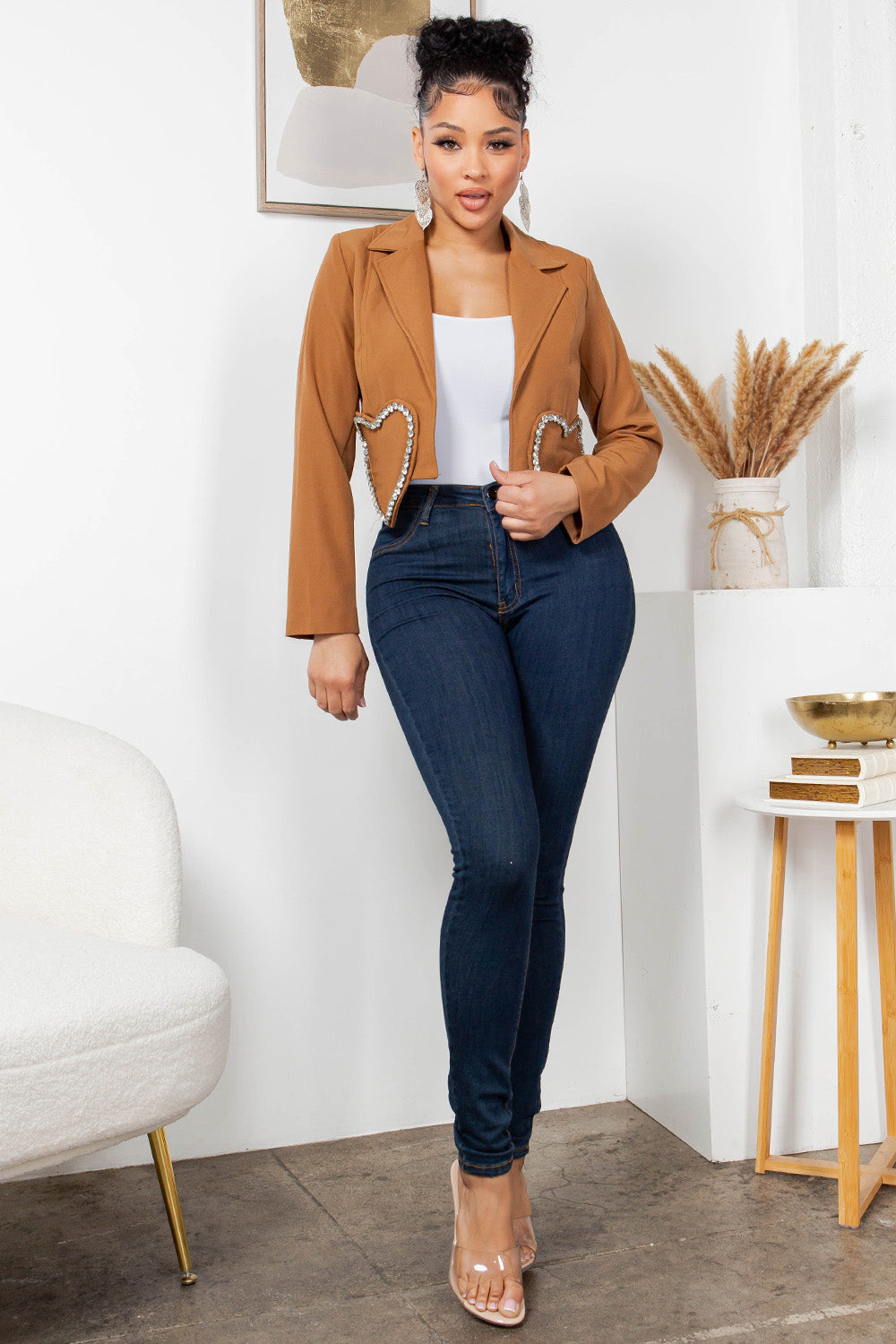 OP-3524 EMBELLISHED HEART SHAPE CROPPED BLAZER 6 PIECES 2/S 2/M 2/L