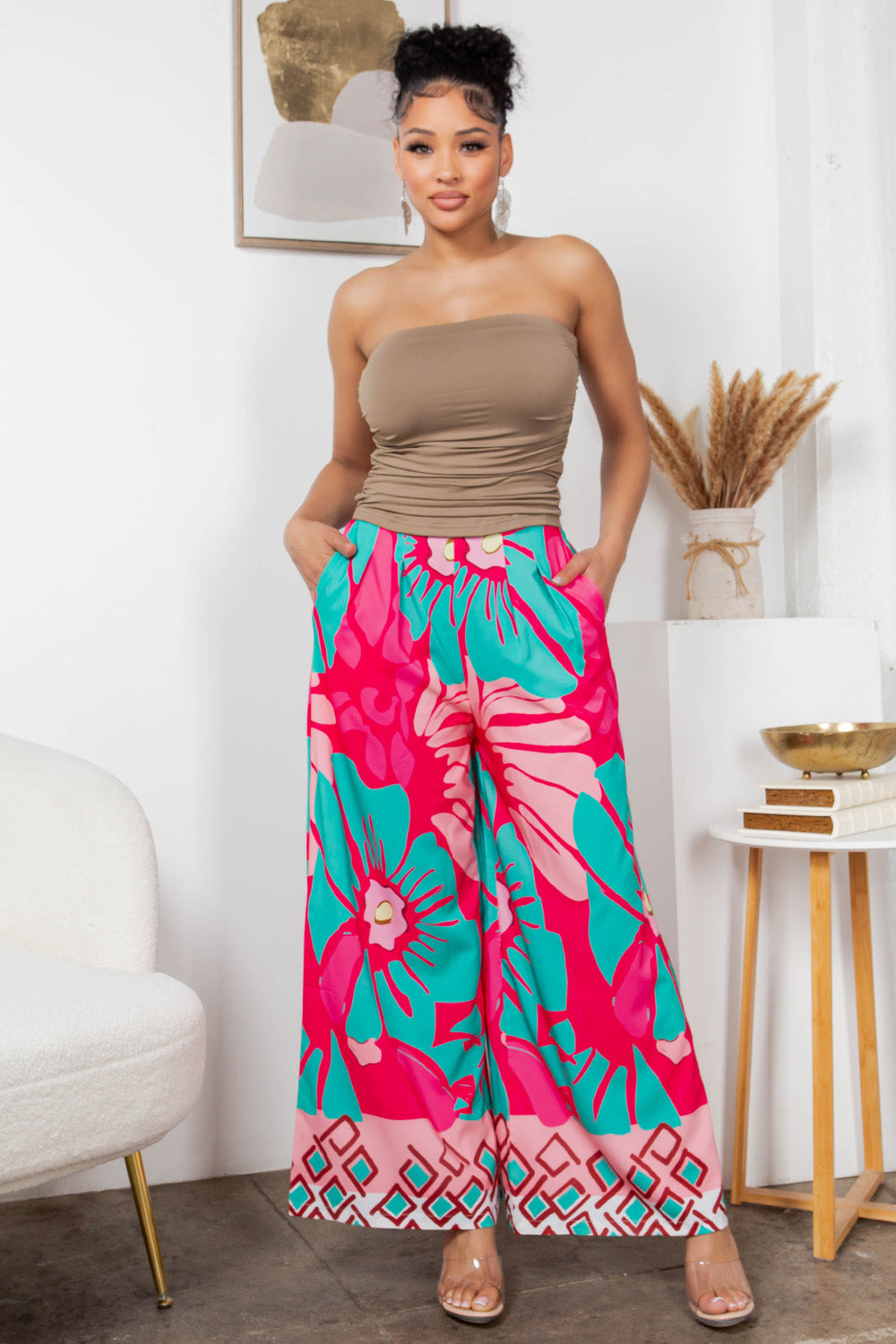OP-4474 MULTI TROPICAL PRINT WIDE LEG PANTS 6 PIECES 2/S 2/M 2/L