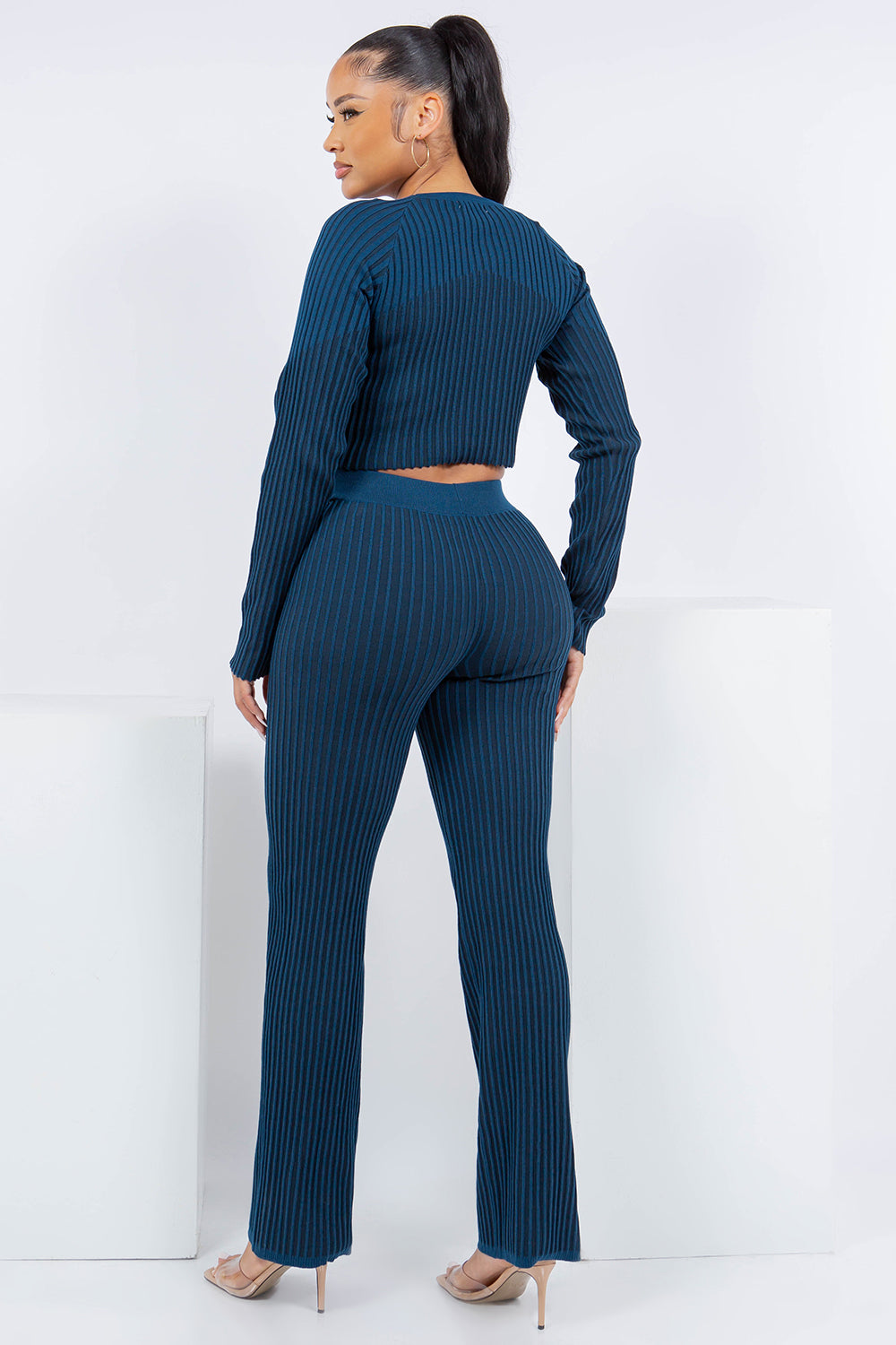OOPS-230611 RIBBED KNIT 2 PCS SET TOP AND PANTS 6 PIECES 2/S 2/M 2/L