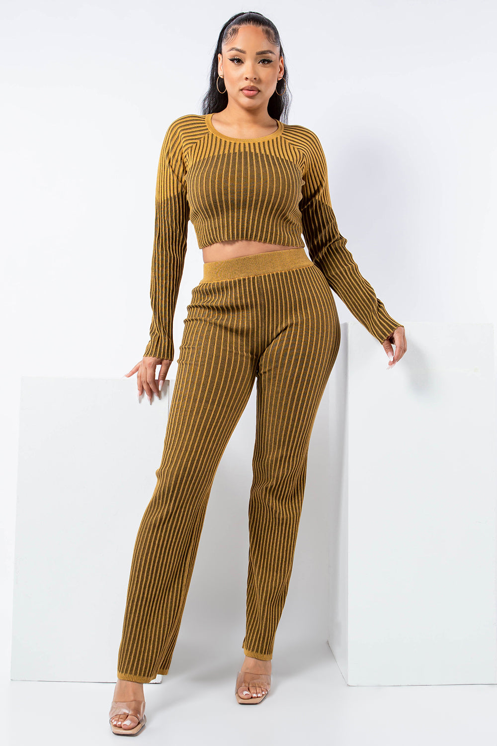 OOPS-230611 RIBBED KNIT 2 PCS SET TOP AND PANTS 6 PIECES 2/S 2/M 2/L