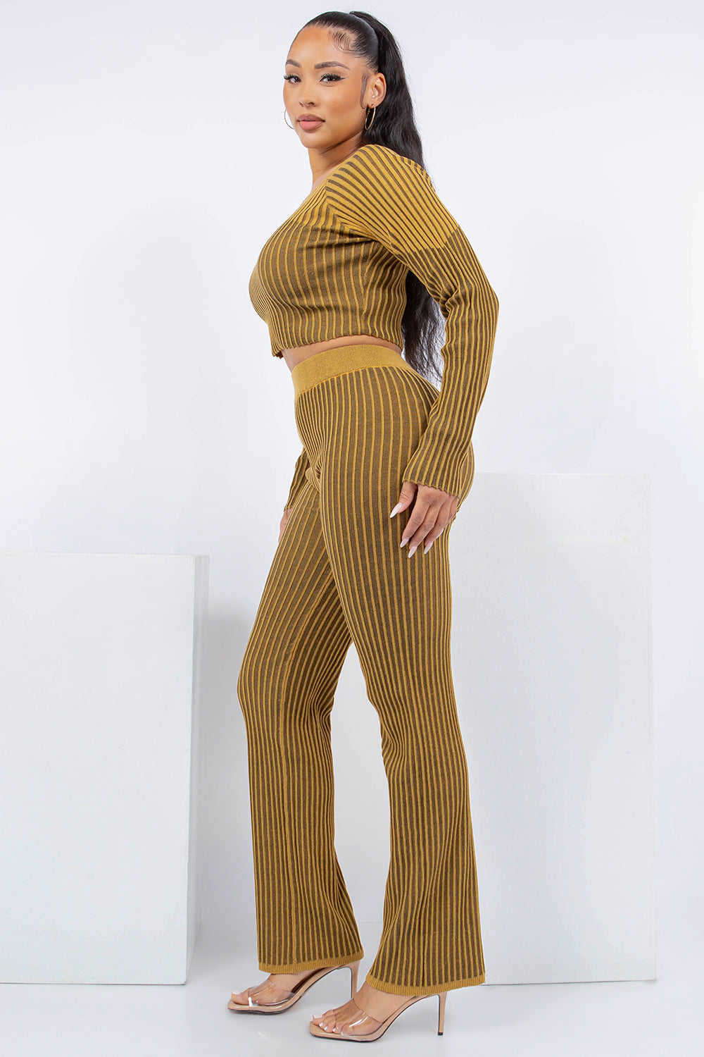OOPS-230611 RIBBED KNIT 2 PCS SET TOP AND PANTS 6 PIECES 2/S 2/M 2/L