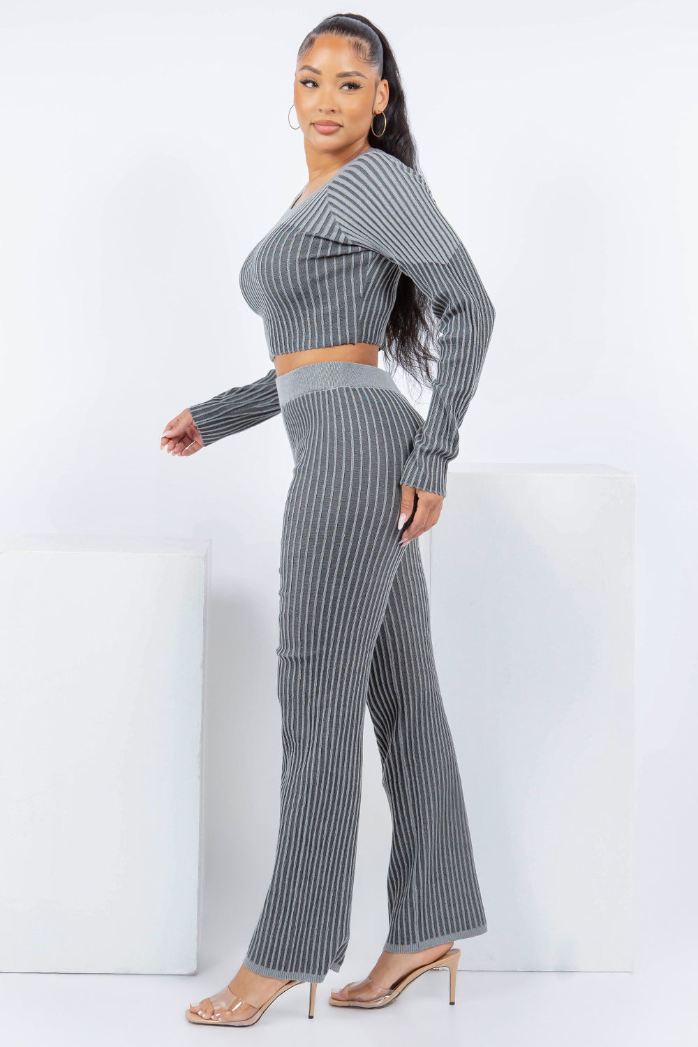 OOPS-230611 RIBBED KNIT 2 PCS SET TOP AND PANTS 6 PIECES 2/S 2/M 2/L