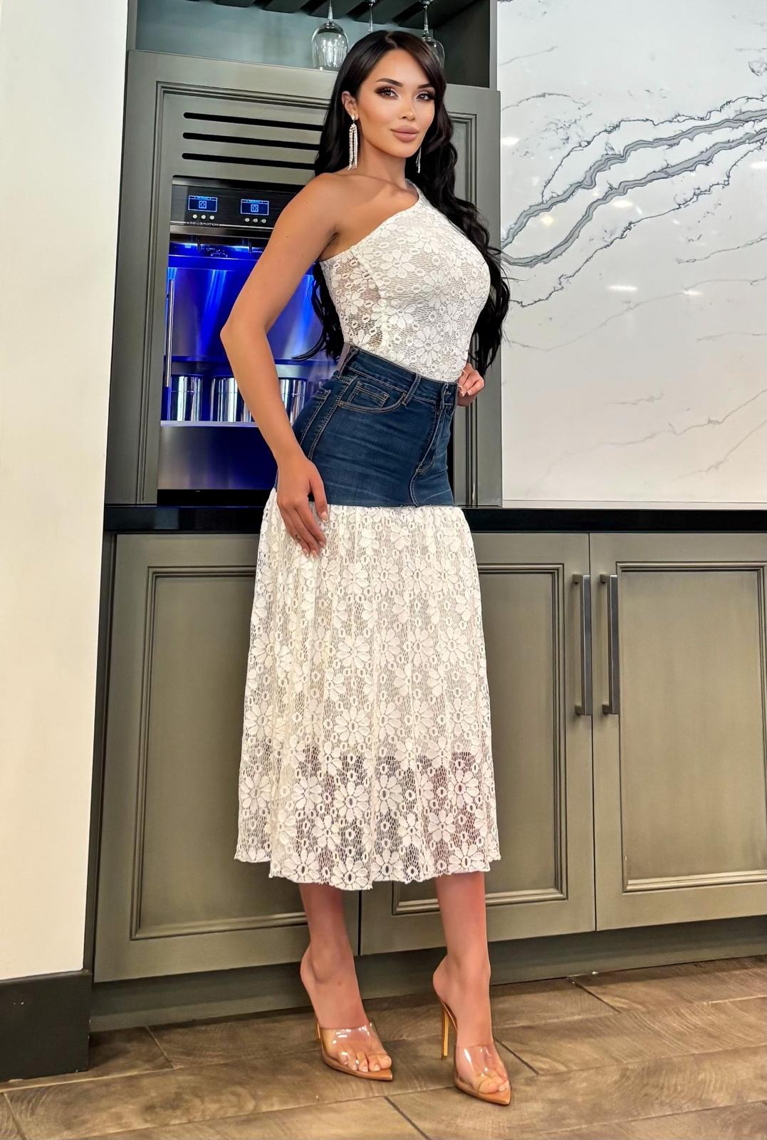 OP-0013 ASYMMETRIC LACE TOP 2 PIECES DENIM SET PACKAGE OF 2/S 2/M 2/L