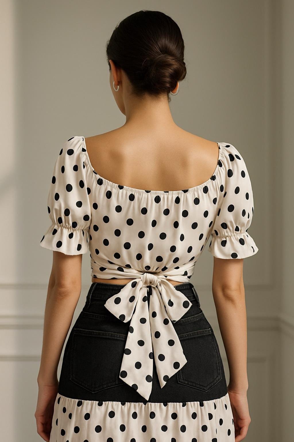 OP-0016 POLKA DOT PRINT 2 PIECES DENIM SET PACKAGE OF 2/S 2/M 2/L
