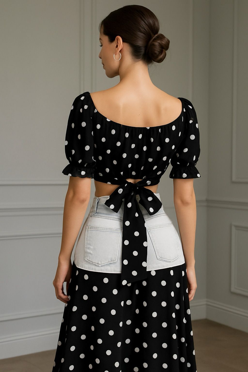 OP-0016 POLKA DOT PRINT 2 PIECES DENIM SET PACKAGE OF 2/S 2/M 2/L