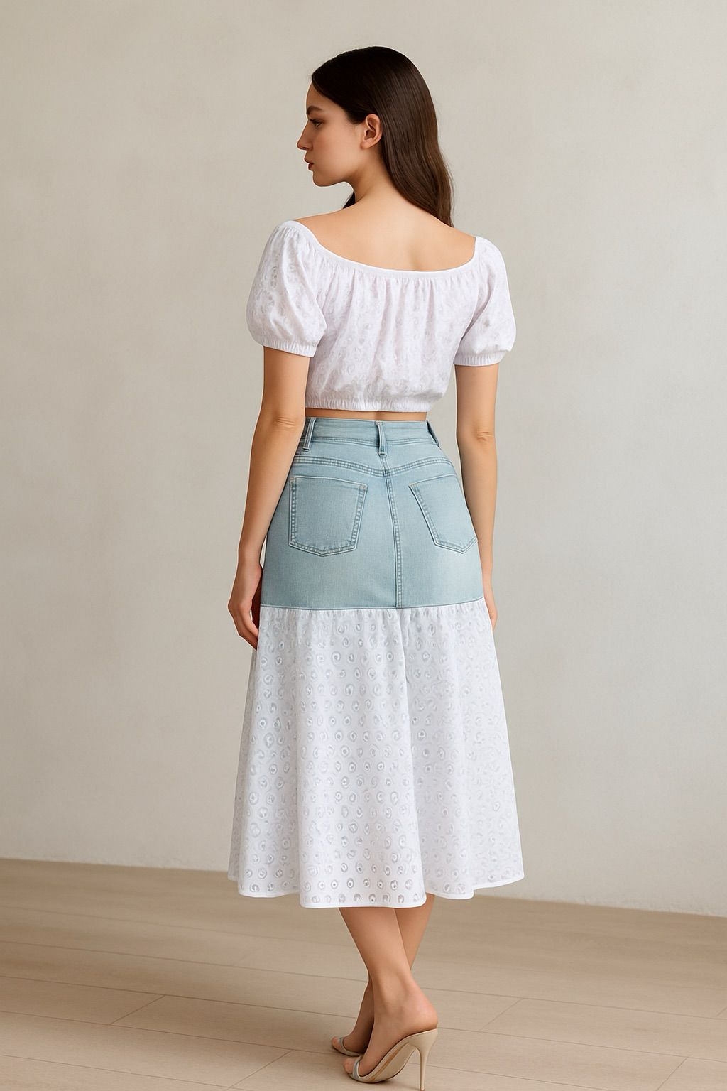 OP-0026 EYELET UNDER SHOULDER TOP 2 PIECES DENIM SET PACKAGE OF 2/S 2/M 2/L