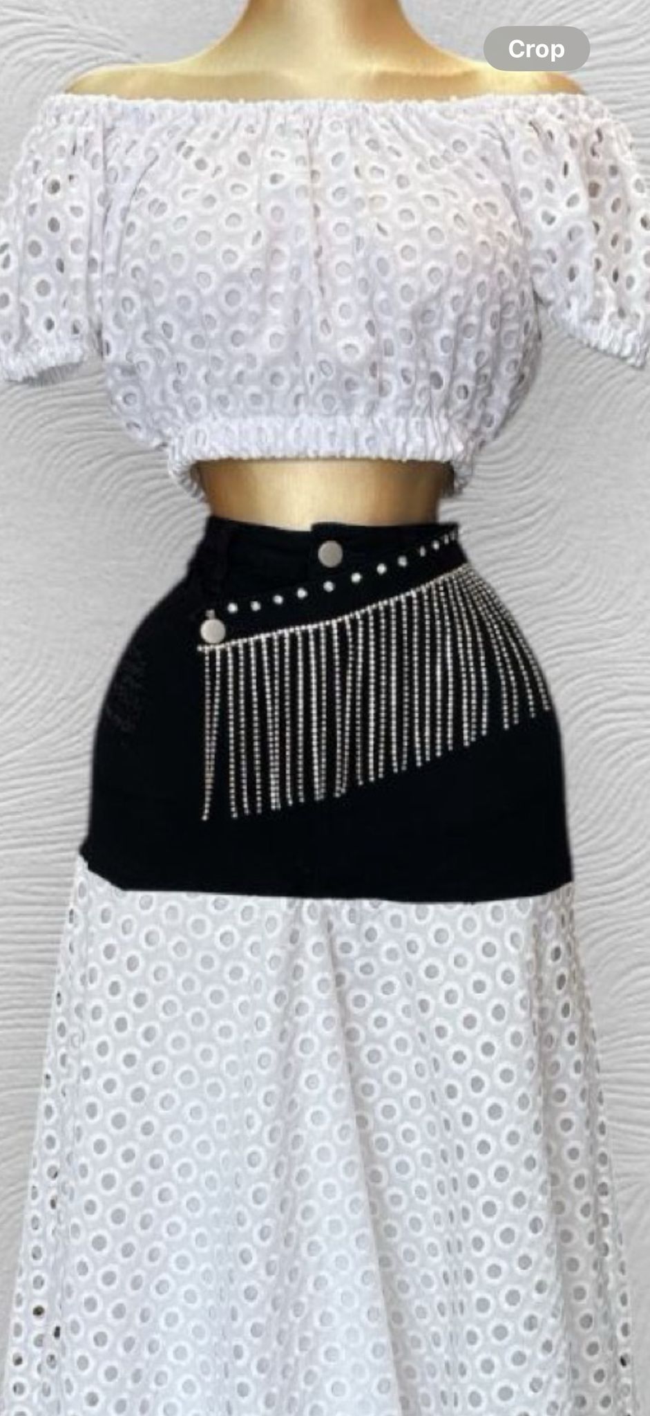 OP-0026 EYELET UNDER SHOULDER TOP 2 PIECES DENIM SET PACKAGE OF 2/S 2/M 2/L