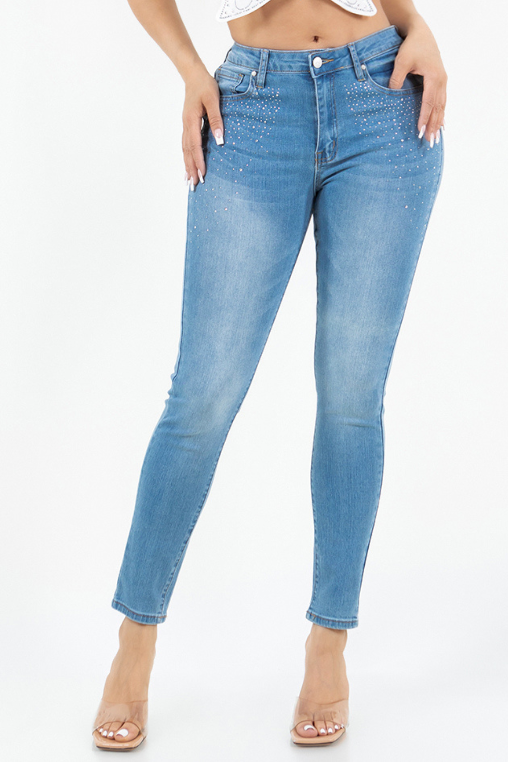 OP-910490 EMBELLISHED MID RISE SKINNY JEANS 12 PIECES PACKAGE
