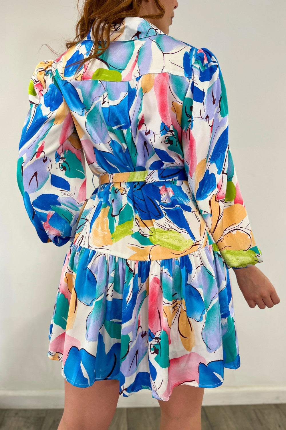 OP-4120 FLORAL PRINT BELTED SHIRT DRESS 6 PIECES 2/S 2/M 2/L