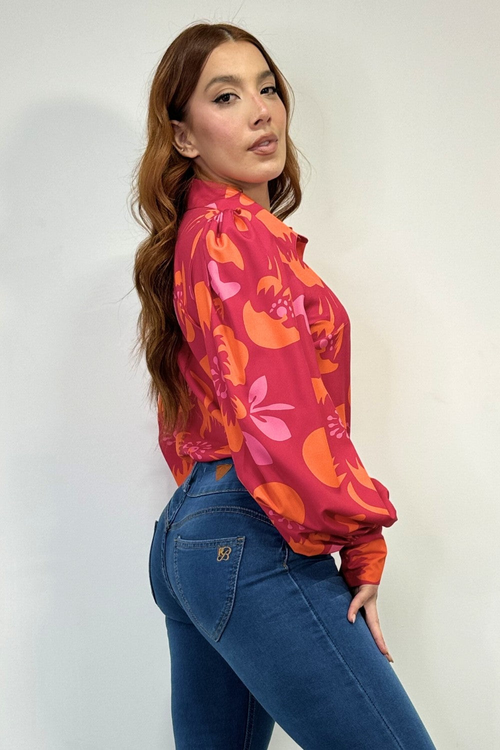 OP-4382 TROPICAL FLOWER PRINTED BISHOP SLEEVE BLOUSE 6 PIECES 2/S 2/M 2/L