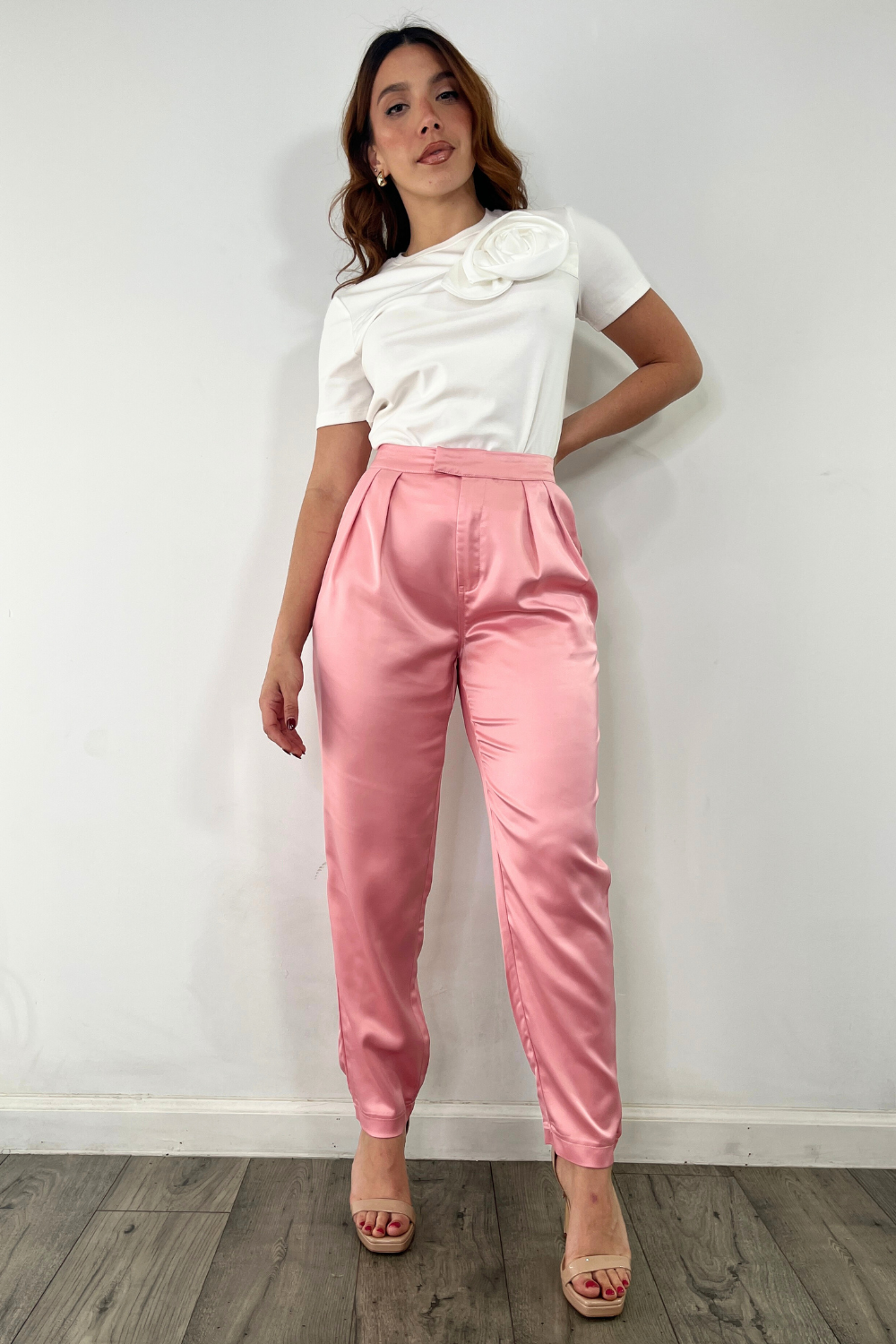 OP-4103 HIGH WAISTED PLEATED ANKLE SATIN PANTS 6 PIECES 2/S 2/M 2/L