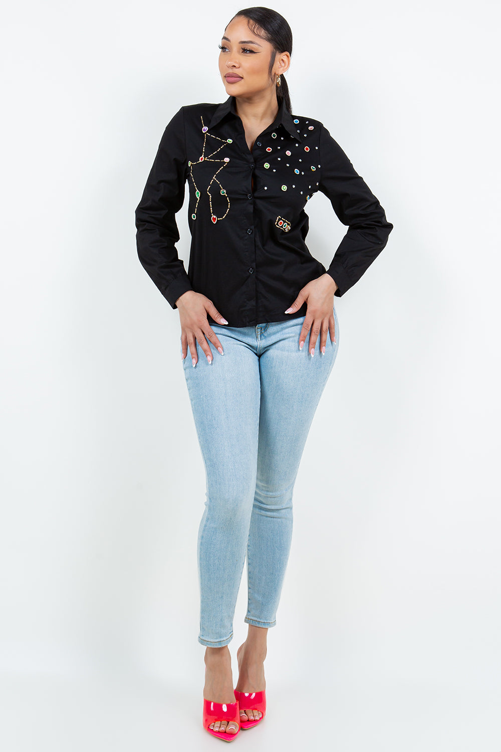 OP-240101 EMBELLISHED  BUTTON UP SHIRT 6 PIECES 2/S 2/M 2/L