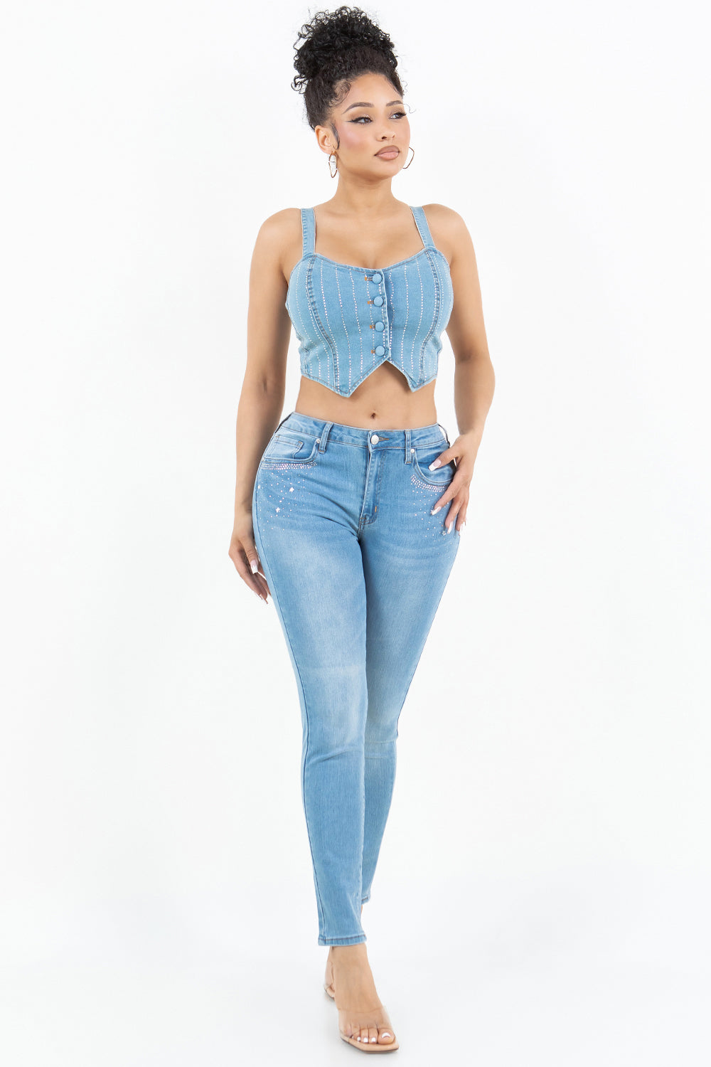 OP-910190 EMBELLISHED MID RISE SKINNY JEANS 12 PIECES PACKAGE
