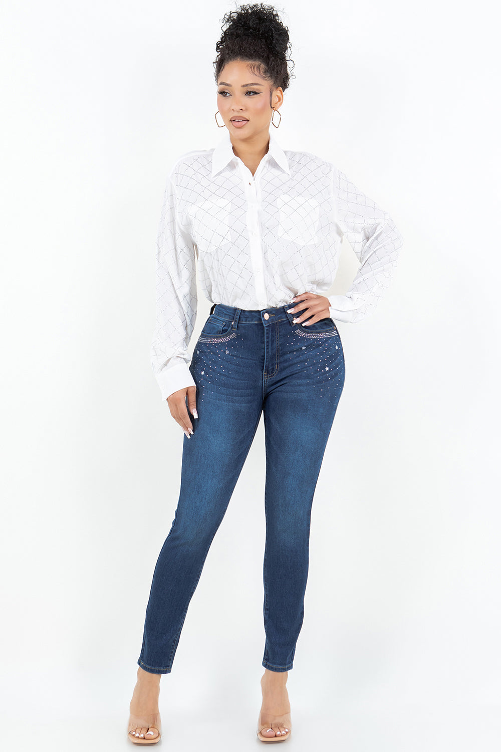 OP-910190 EMBELLISHED MID RISE SKINNY JEANS 12 PIECES PACKAGE