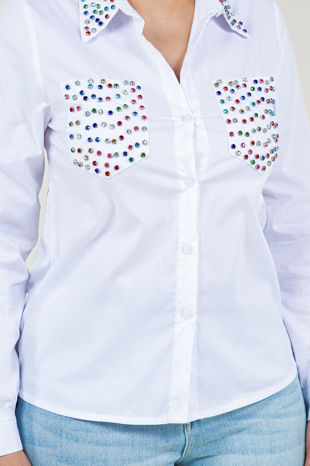 OP-240102 EMBELLISHED  BUTTON FRONT POPLIN SHIRT 6 PIECES 2/S 2/M 2/L