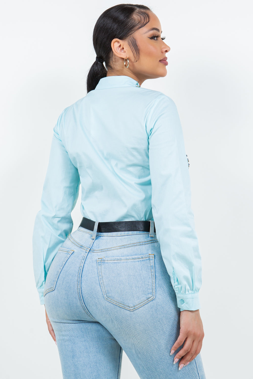 OP-240102 EMBELLISHED  BUTTON FRONT POPLIN SHIRT 6 PIECES 2/S 2/M 2/L