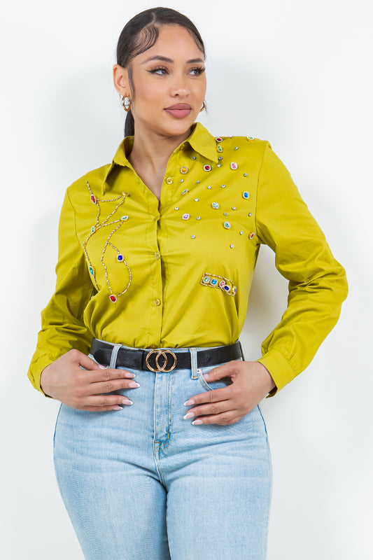 OP-240101 EMBELLISHED  BUTTON UP SHIRT 6 PIECES 2/S 2/M 2/L
