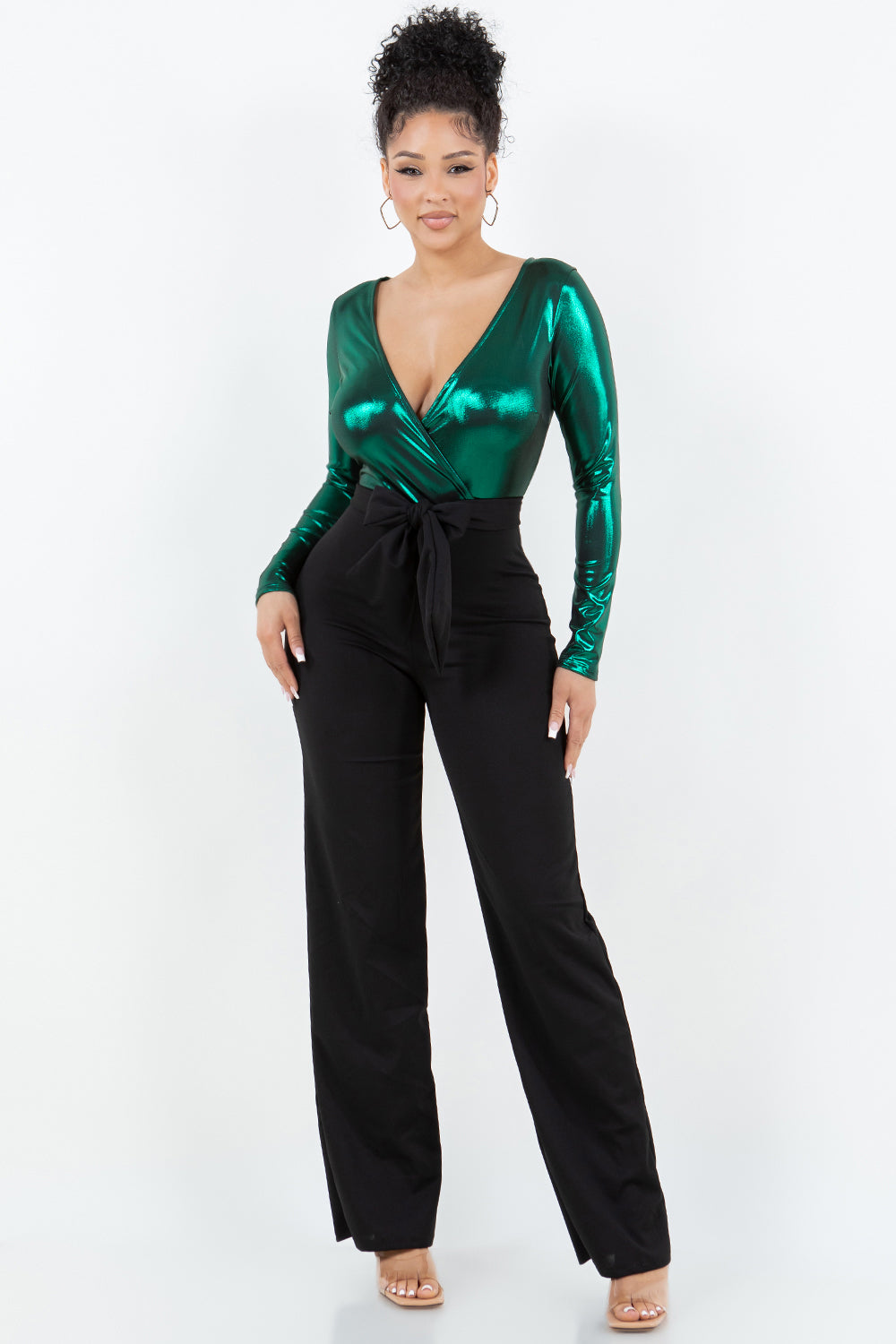 G-255 JUMPSUIT METALLIC TOP STRAIGHT LEG PANTS 6 PIECES 2/S 2/M 2/L