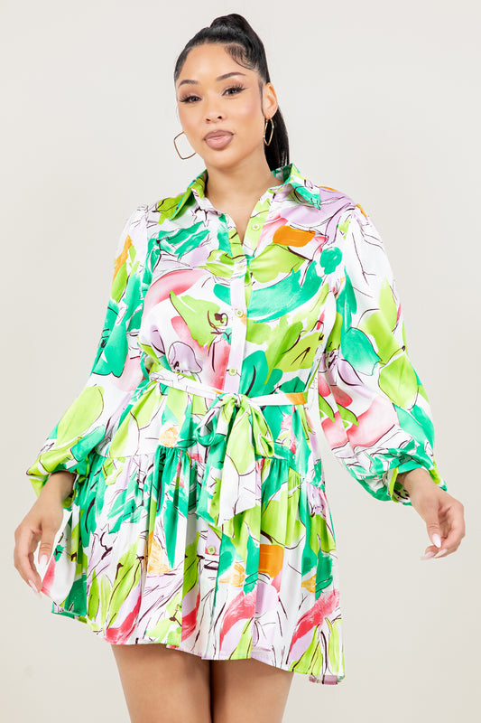 OP-4120 FLORAL PRINT BELTED SHIRT DRESS 6 PIECES 2/S 2/M 2/L