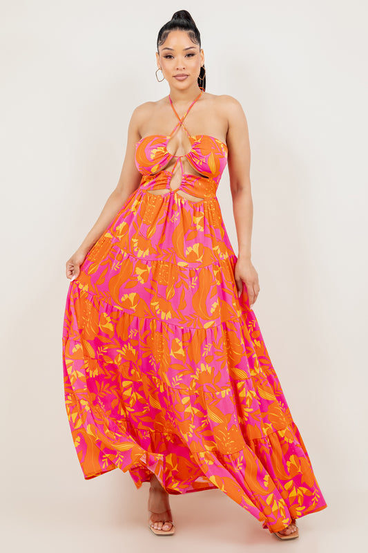 OP-4116 PRINTED HALTER  MAXI DRESS 6 PIECES 2/S 2/M 2/L