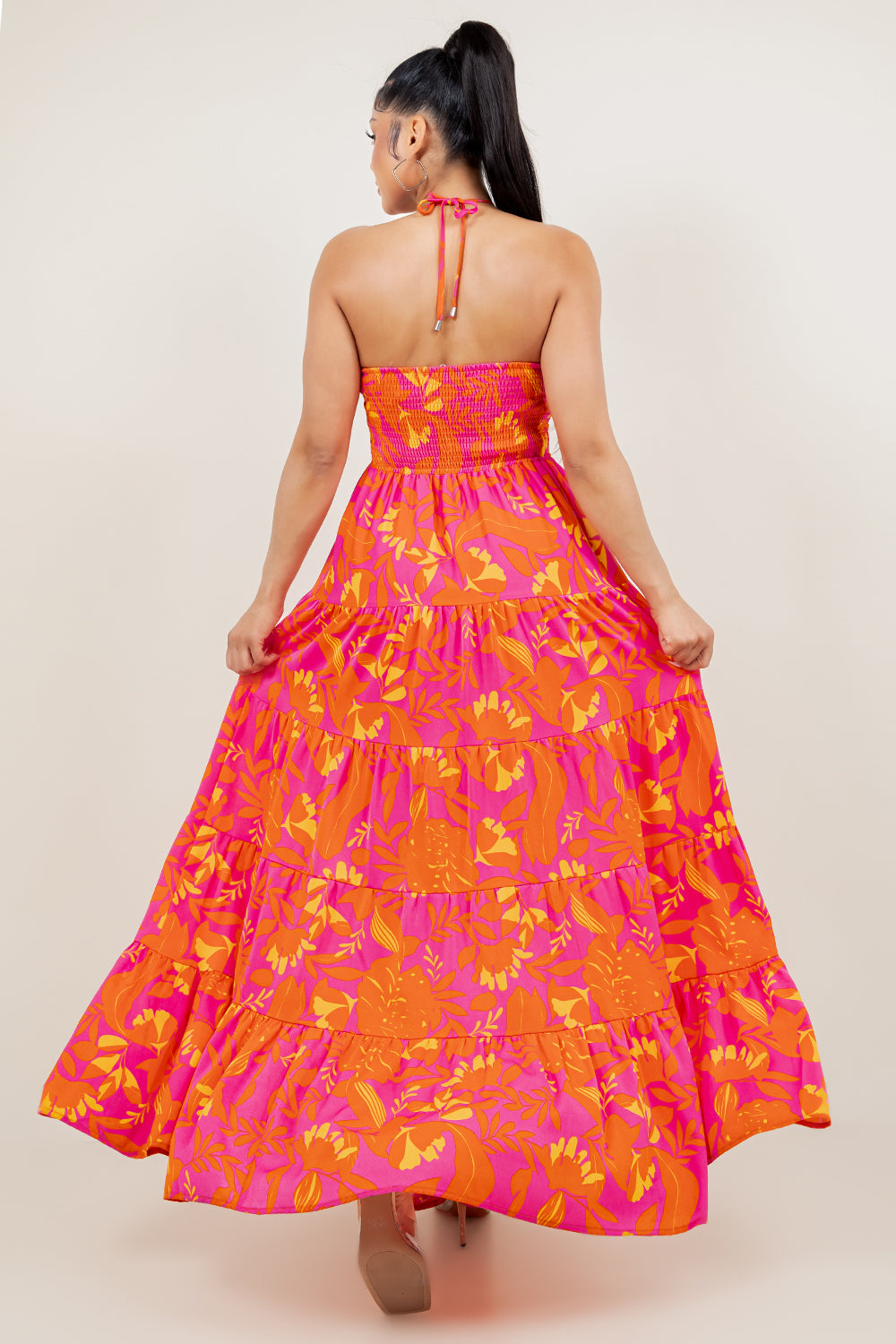 OP-4116 PRINTED HALTER  MAXI DRESS 6 PIECES 2/S 2/M 2/L