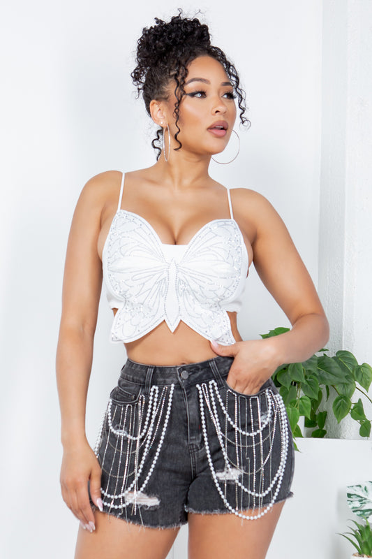 OP-240303 RHINESTONE BUTTERFLY CROP TOP 6 PIECES 2/S 2/M 2/L