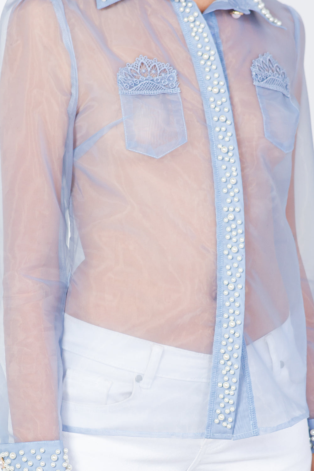 OP-2527 PEARL EMBELLISHED ORGANZA SHIRT 6 PIECES 2/S 2/M 2/L