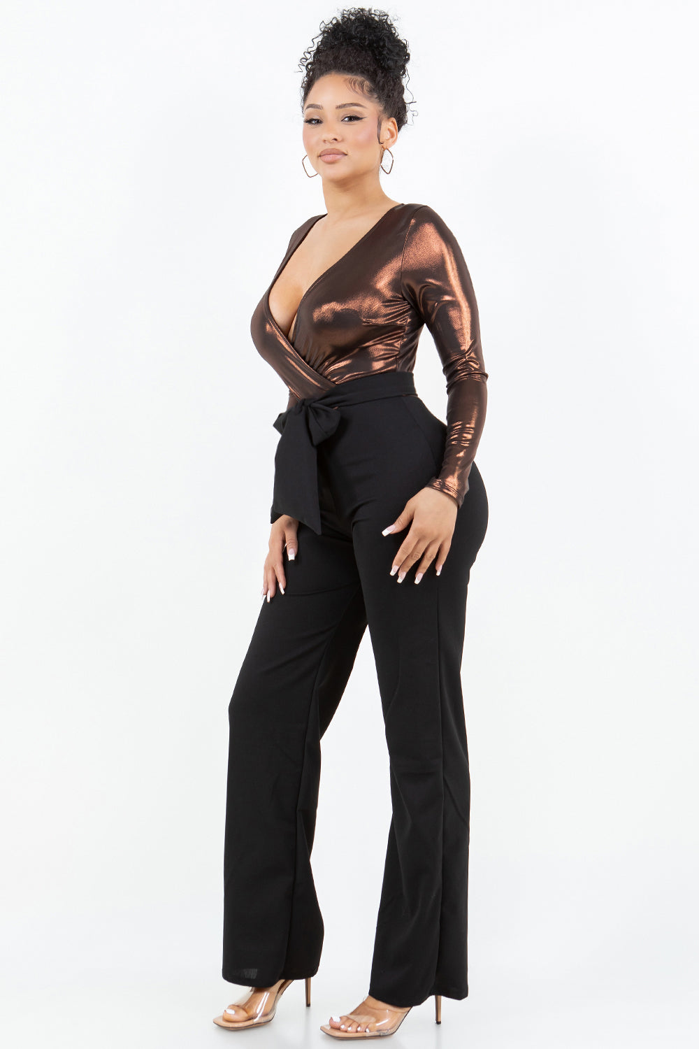 G-255 JUMPSUIT METALLIC TOP STRAIGHT LEG PANTS 6 PIECES 2/S 2/M 2/L