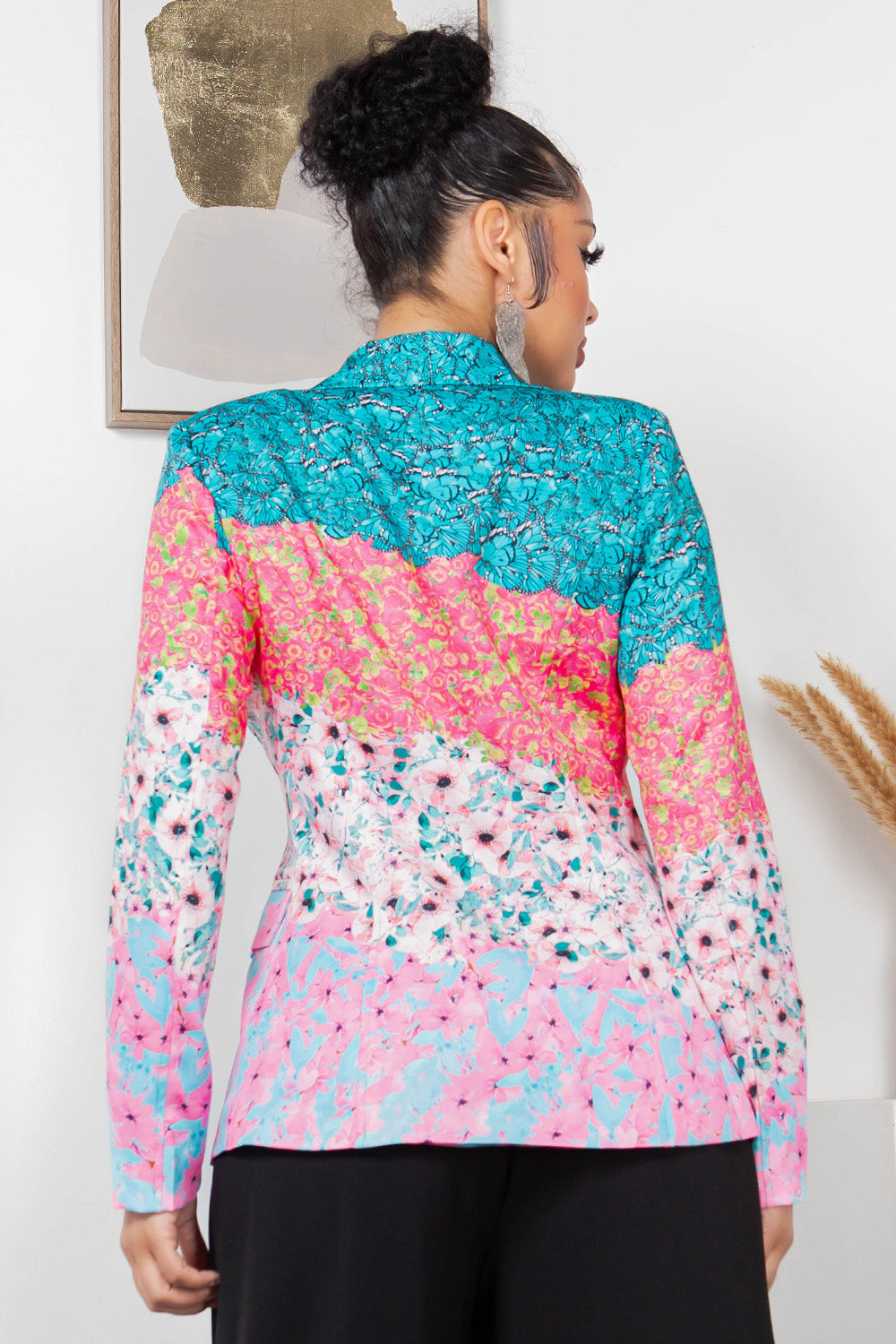 OP-4461 COLOR BLOCK FLOWER PRINT BOYFRIEND BLAZER 6 PIECES 2/S 2/M 2/L