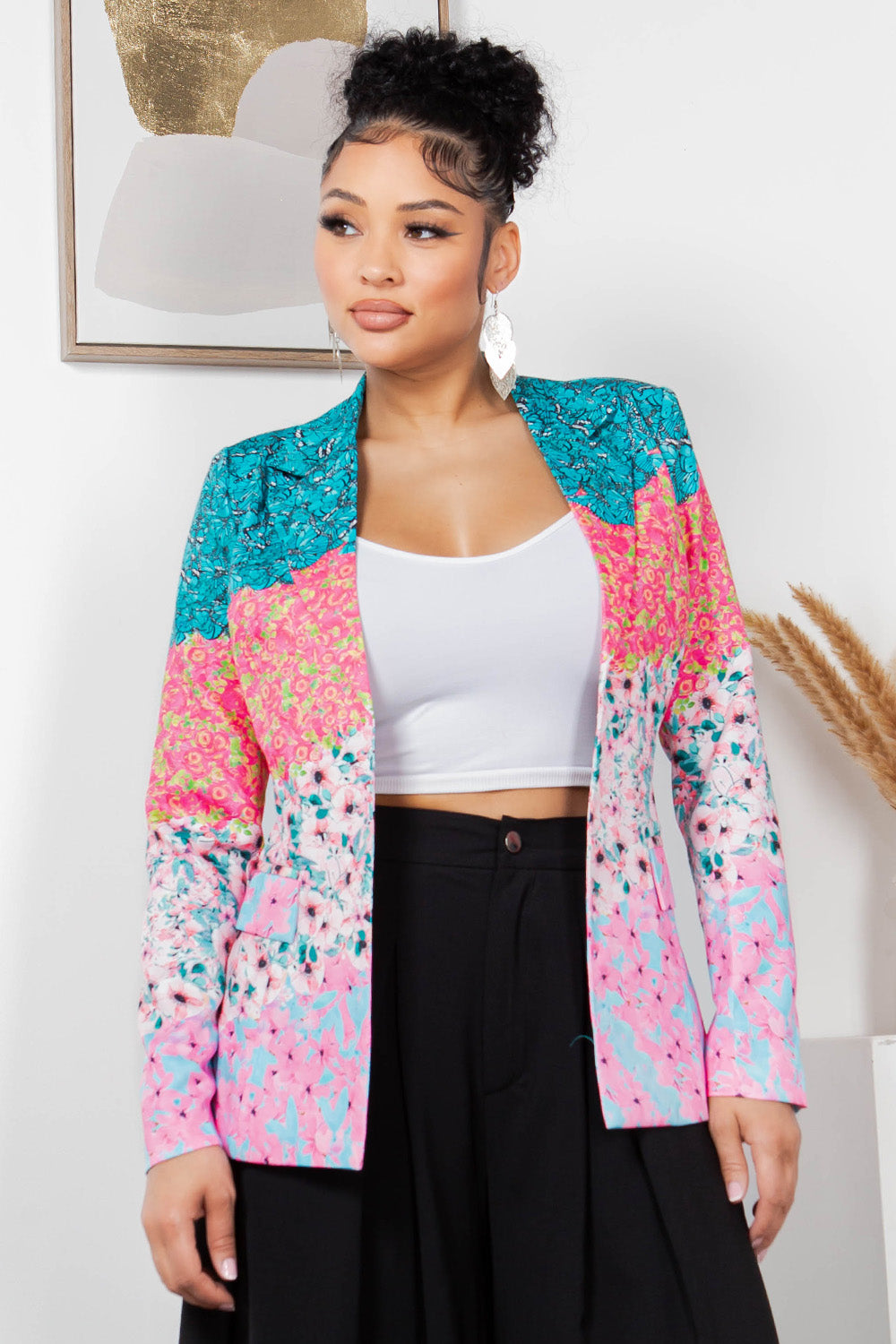 OP-4461 COLOR BLOCK FLOWER PRINT BOYFRIEND BLAZER 6 PIECES 2/S 2/M 2/L