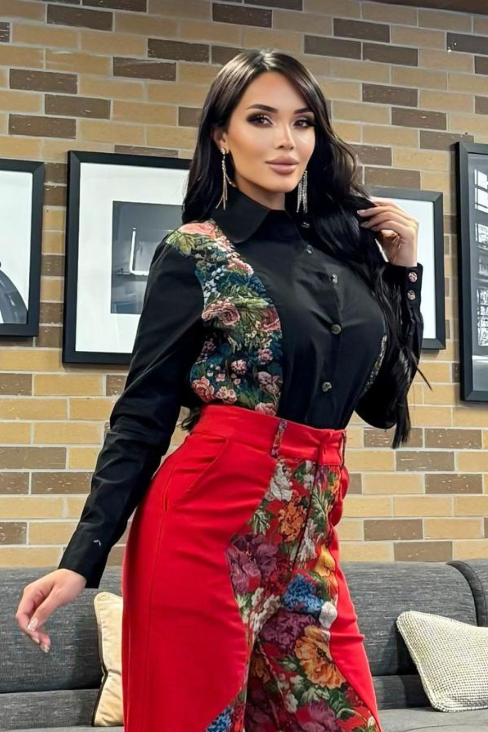 OP-3005 LONG SLEEVE JACQUARD BLOUSE