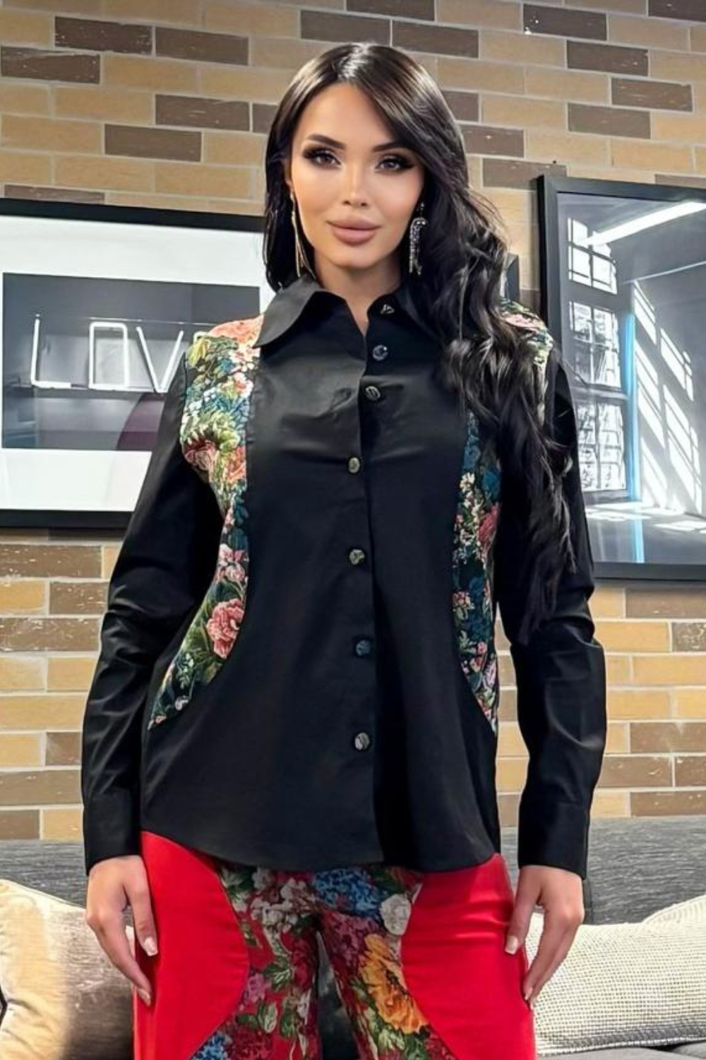 OP-3005 LONG SLEEVE JACQUARD BLOUSE
