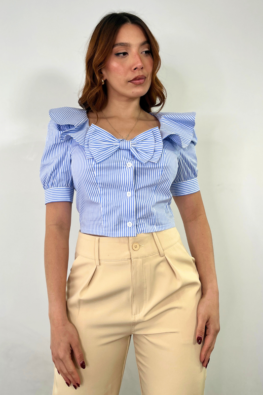 OP-4101 STRIPED CROP SHIRT WITH BUN AND RUFFLE 6 PIECES 2/S 2/M 2/L